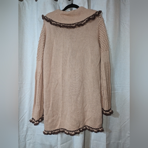 Vintage Storybook Knits Long Handknit Ruffle Trim Cardigan - Picture 5 of 5